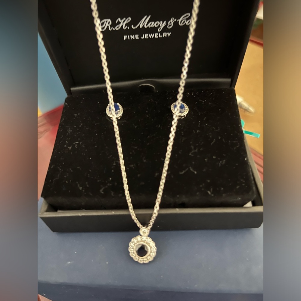Authentic Sapphires / Diamond stud earrings and Diamond/ Sapphire necklace set
